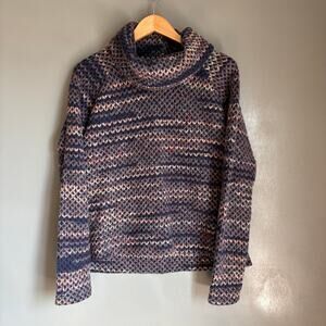 KUHL Women's Large Pullover Cowl Turtleneck Blue Colorful Sweater Wool Blend